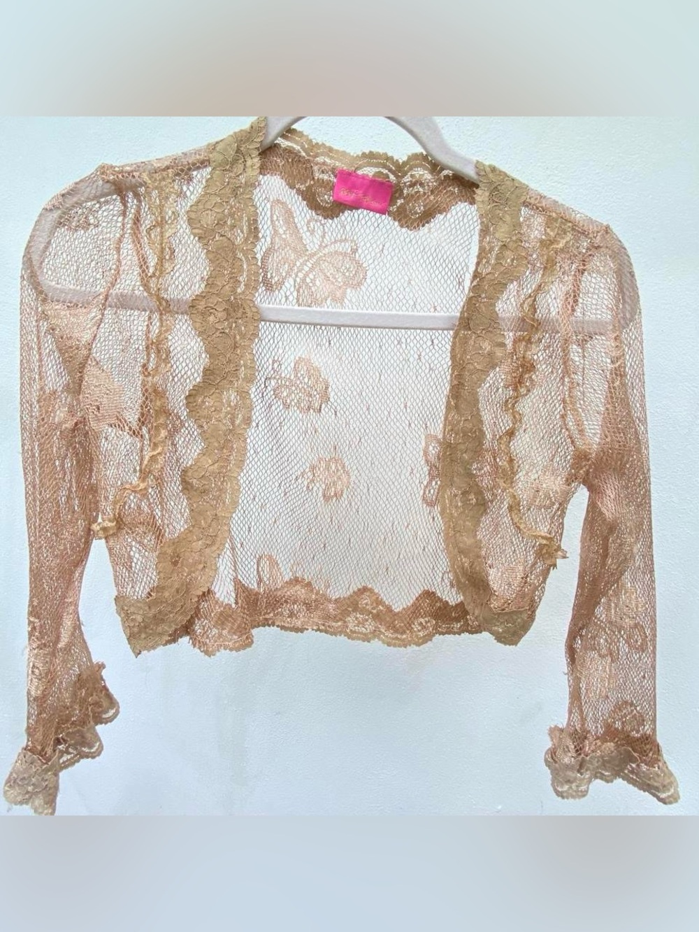 Y2K Betsey Johnson Tan Butterfly Lace Frilly Bolero Size Medium